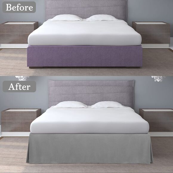 Pleated Bed Skirt Classic Polyester Dust Ruffled with 14 Inch Drop Dark Gray - Picture 3 of 6